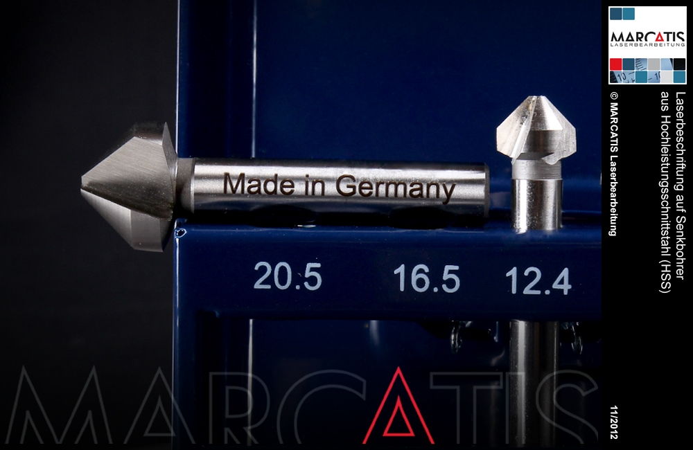 Laserbeschriftung auf Senkbohrer (Material: HSS – Hochleistungsschnittstahl)